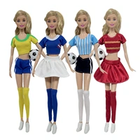 besegad 6 sets fashion mini girl doll football soccer clothes sport outfits casual wear suits accessories for barbie toy