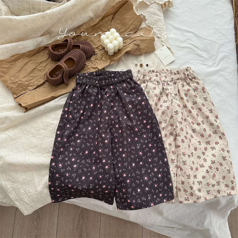 

Children Floral Pants 2023 Spring Autumn New Fashionable Cotton Sweet Girls Baby Korean Style Full Length Princess Cute Pants