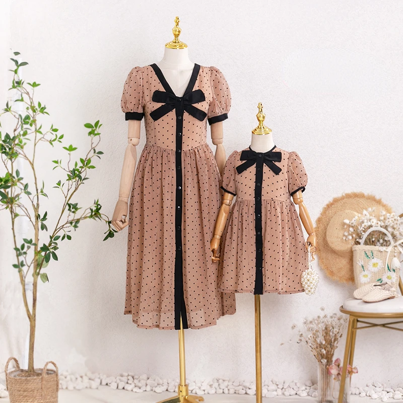 

Fashion Mommy and Daughter Matching Clothes Oversized Family Matching Outfits Summer New Mother Kids Girl Chiffon Dot Dresses