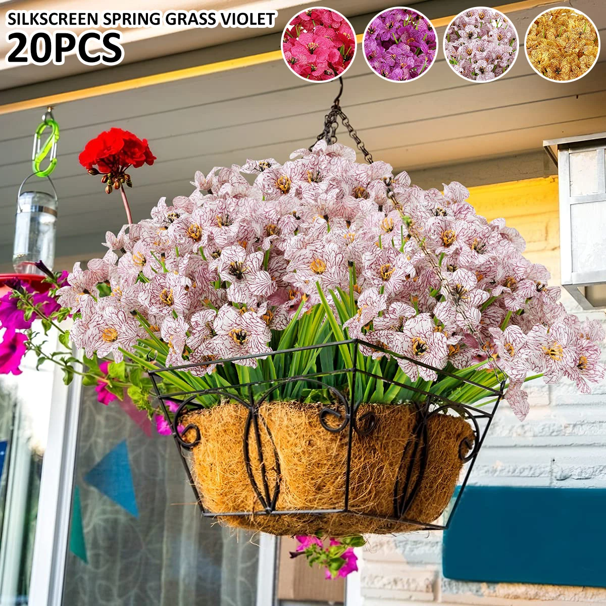 

20 Pcs Artificial Silk-screened Violet Flowers UV Resistant Fake Violet Flowers Reusable Simulation Plastic Plant Flowers for