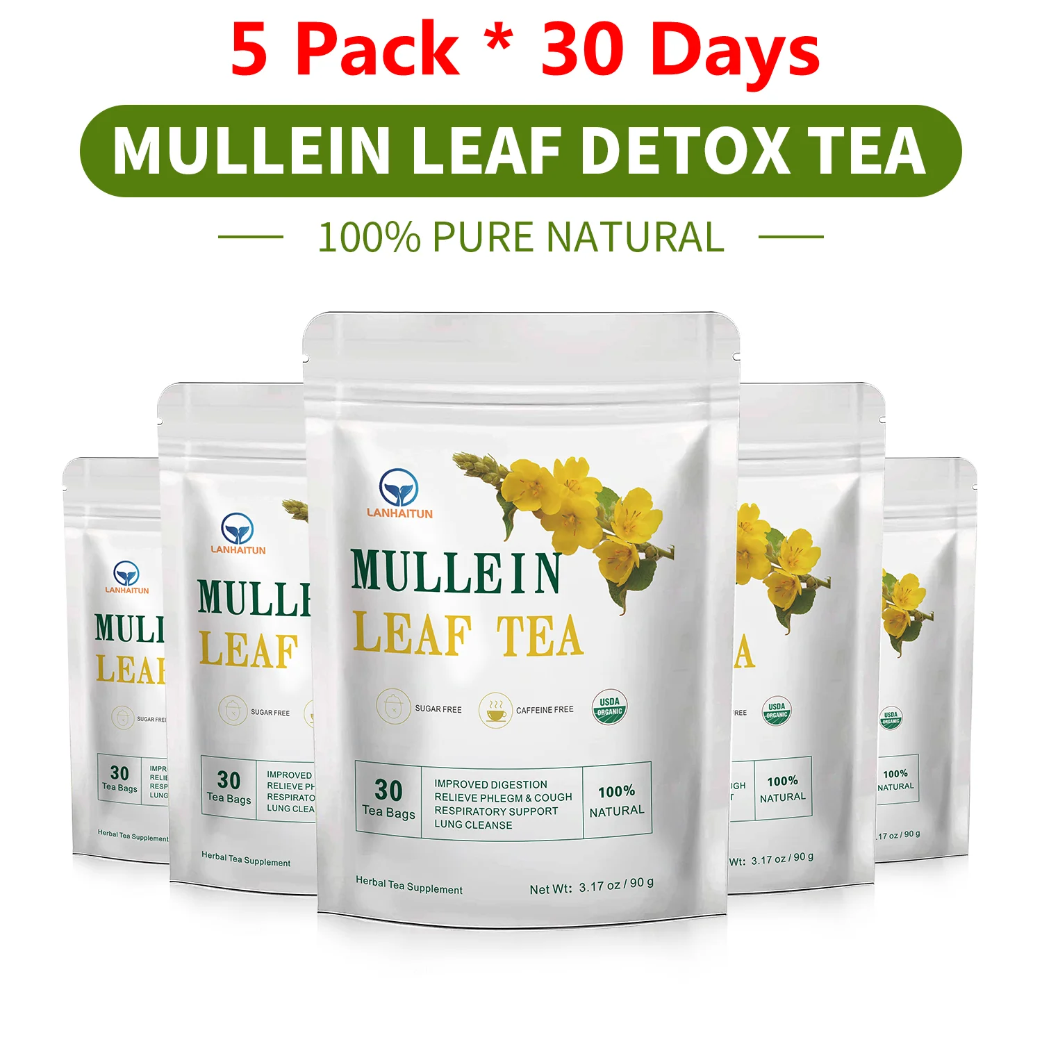 

LANHAITUN 150Days Mullein Leaf Detox Tea Lower Blood Pressure Lung Cleanse Improve Lung Function Mucus Remover Clean Lungs Tea