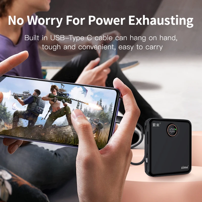 Zime Power Bank 20000mAh Built-in Charging Cables 22.5W Fast Charging Powerbank Portable Battery Charger for iPhone 14 13 Xiaomi