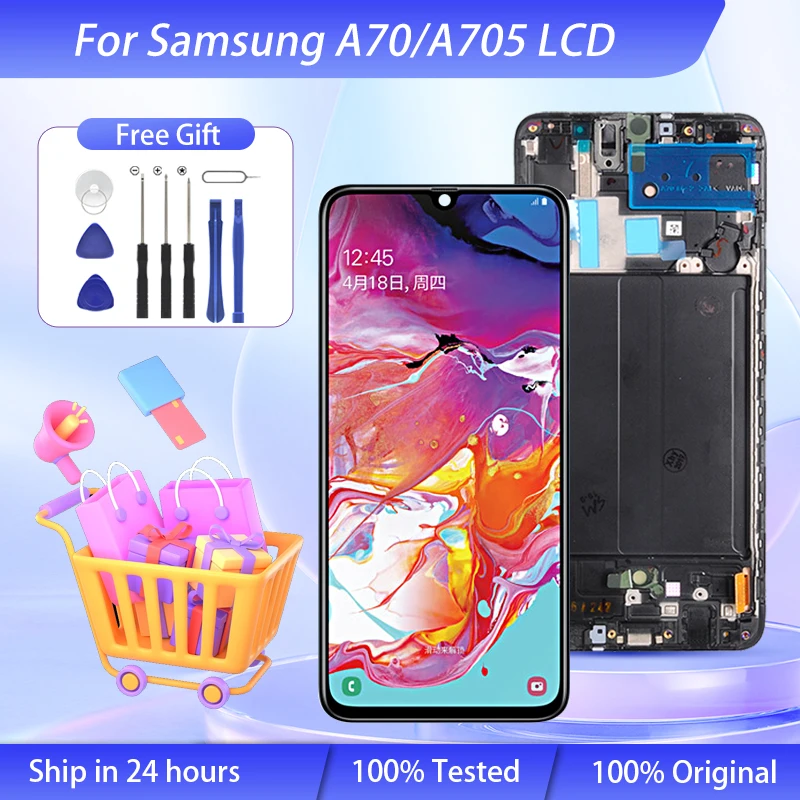 

Wholesale Amoled A705 Display For Samsung Galaxy A70 Lcd Touch Screen Digitizer A705F A705FN A705GM A705U Assembly With Frame