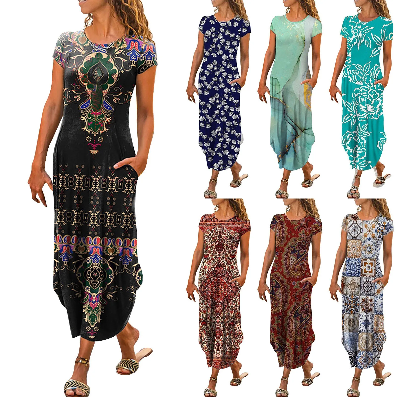 

Женское повседневное свободное мягкое платье-футболка с круглым вырезом, коротким рукавом и карманами