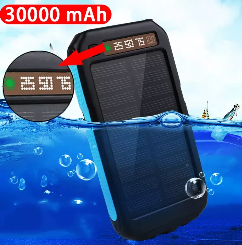 

2023New 30000mAh Solar Mobile Phone Power Supply Waterproof USB with Cigarette Lighter Outdoor Emergency LED Flashlight Portable