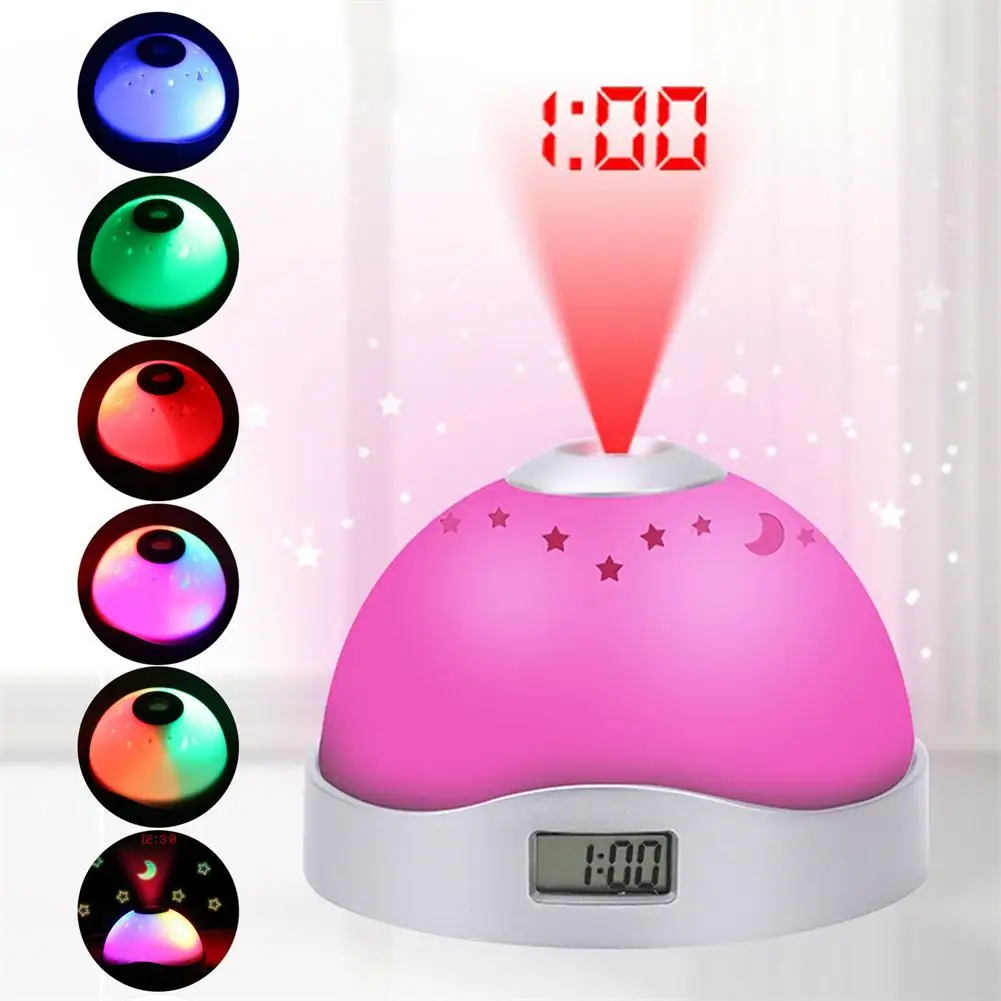 

Led Night Lamp Digital Projector Alarm Clock 7 Color Changes Time Display Multi-color Night Light Clock