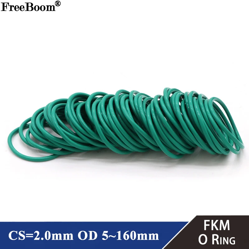 10pcs FKM O Ring CS 2mm OD 5 ~ 160mm Sealing Gasket Insulation Oil High Temperature Resistance Fluorine Rubber O Ring Green