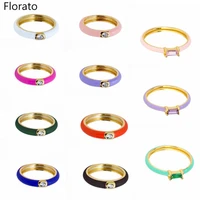 2022 gold plated silver anillos colores simple style enamel ring paved with shiny cubic zircon stone wed engage ring for women