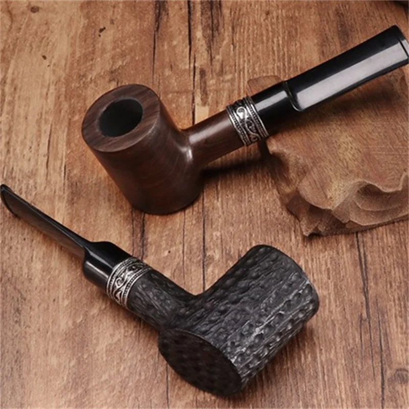 

Gentleman Wood Handmade Flue 9mm Pipe Retro Accessory Bent Dad's Gift Type Smoking With Ebony Filter Old Handle Tobacco Pipe