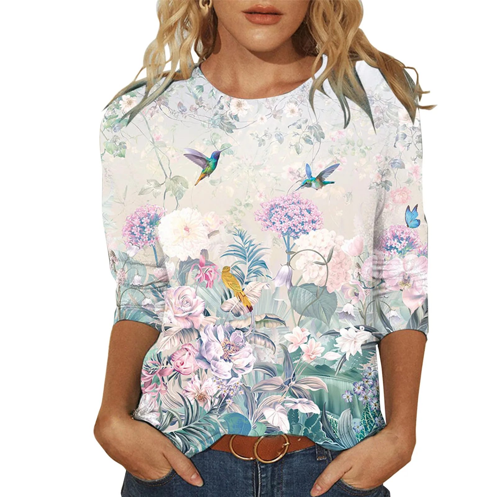 

Printed Tie Dye Long Sleeve Ladies Top Crew Neck T Shirt S 2XL Ladies Tops Work Out Shirt Long Sleeve