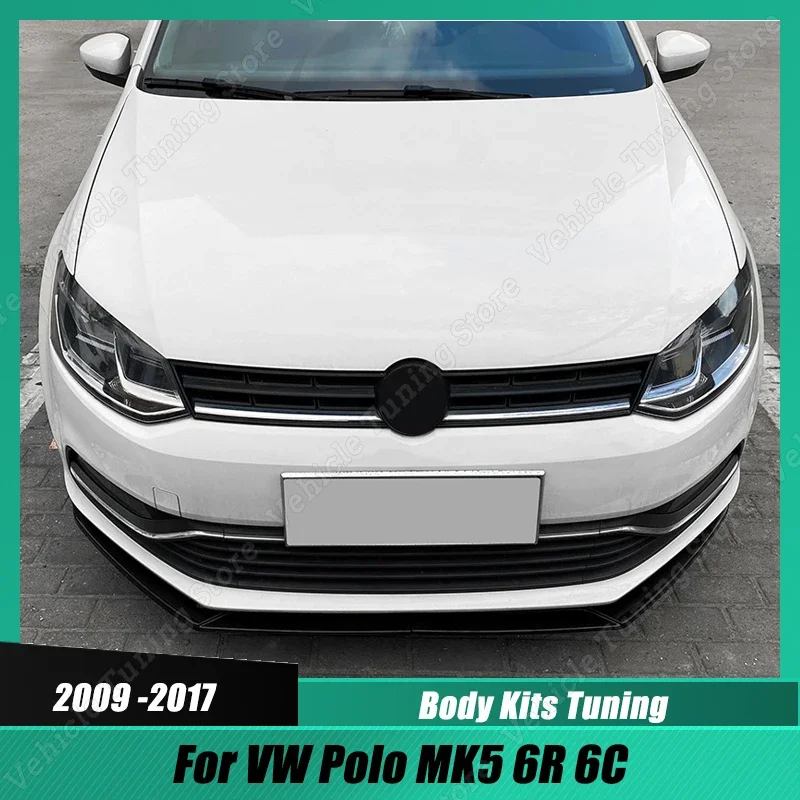 

Для VW Polo MK5 6R 6C 2009-2017 передний бампер спойлер губа глянцевая черная защитная пластина нижнего лезвия автомобиля Комплект сплиттер тюнинг ABS