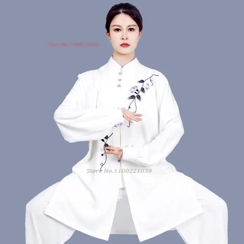 2023 chinese kung fu tai chi clothing martial arts taijiquan wushu uniform wing chun national flower embroidery tops+pants set