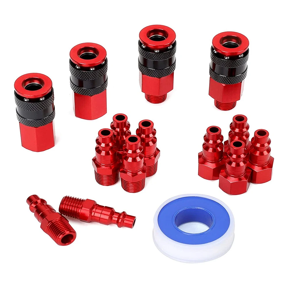 

15Pc 1/4In NPT Air Coupler and Plug Kit, Quick Connect Air Fittings, Industrial Aluminum Quick Connect Set,Connector Set