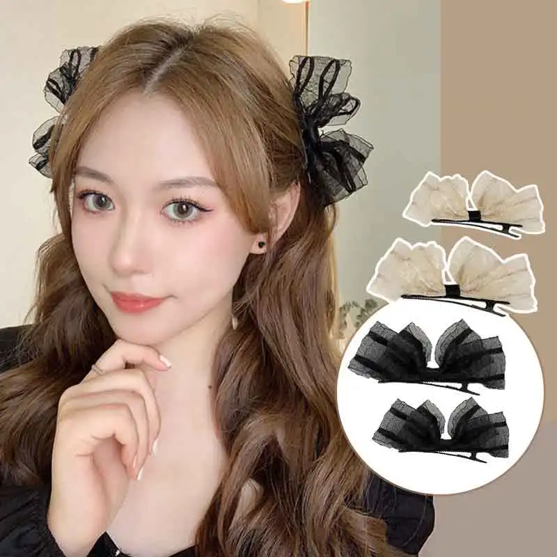 

1/2Pcs Black Beige Lace Hair Bows Clips Vintage Bowknot Side Hairpin Cute Girls Barrettes Headdress Hair Accessories For Women