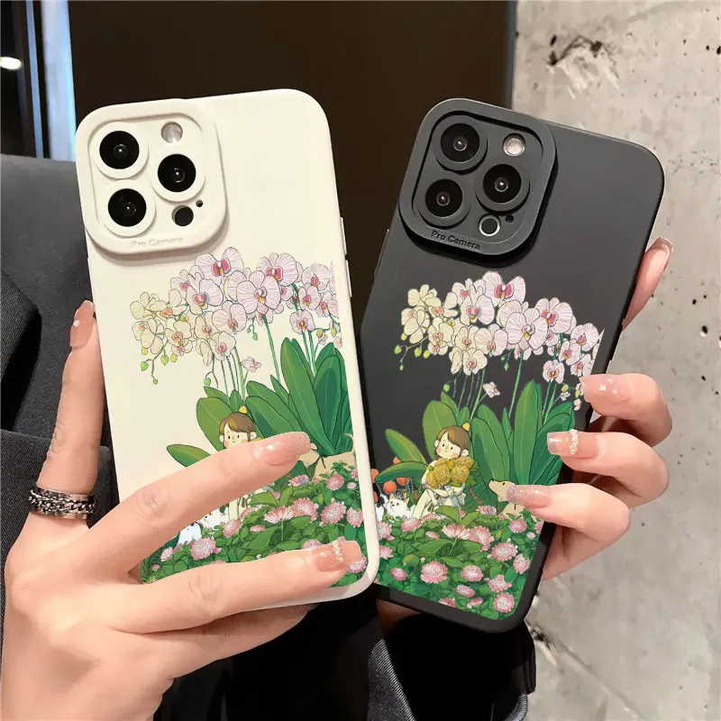 

Cute Cartoon Anime Scenery Phone Case for iPhone 8 7 Plus SE 2020 14 11 12 13 Pro Max X XR XS Spring and Summer Time Soft Covers