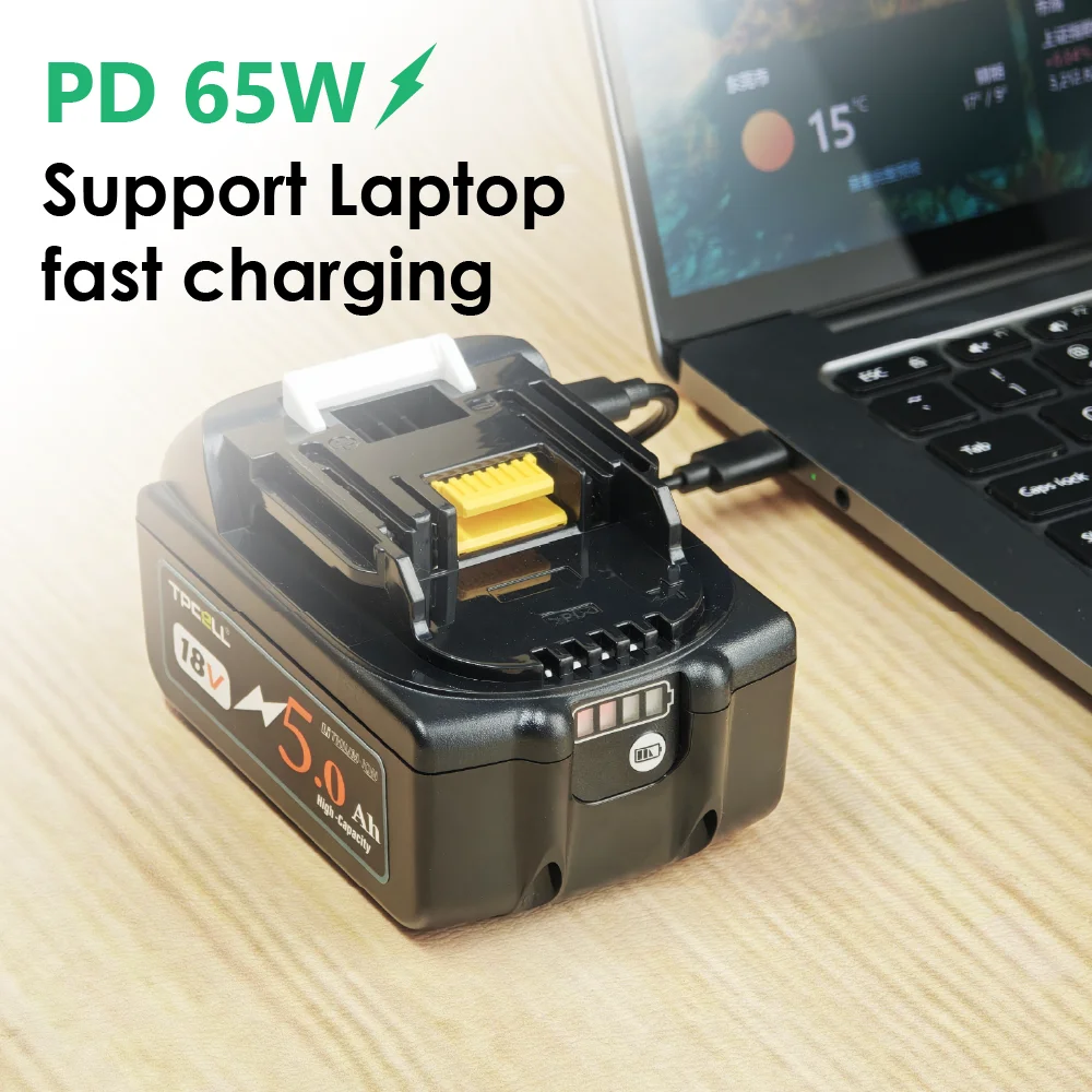 Аккумулятор TPCELL PD65W 456 Ач для MKT 18V с входомвыходом Type-C, литий-ионный, для электроинструментов, замена LXT BL1850 BL1840 (art.: 3920d458e4cee) - 3920d458e4cee