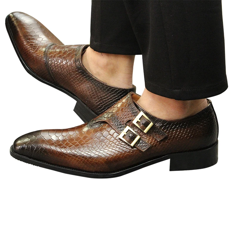 

Summer Professional Style Men's Leather Shoes Hand-carved Crocodile Pattern Fashion Design Double Belt Metal Buckle Oxford Shoes