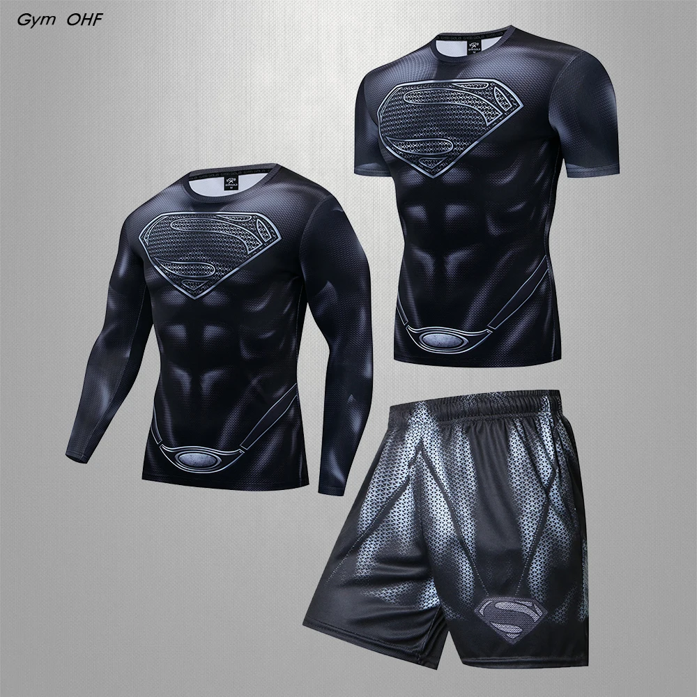 

Men'S High Quality Superhero Boxing Abcd Fitness Gym Muay Thai Jujitsu Tights Running Sports T-Shirt Sports Suit MMA Rashguard