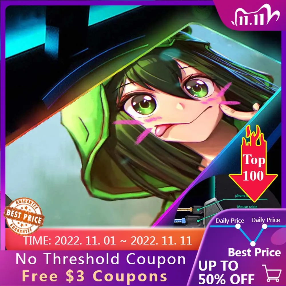 

Game Table Mat Mouse Pad Anime LED Light Top Quality Office Carpet Rubber Mat Rgb USB Hub 4-port Non-slip Computer Mat 40x90cm