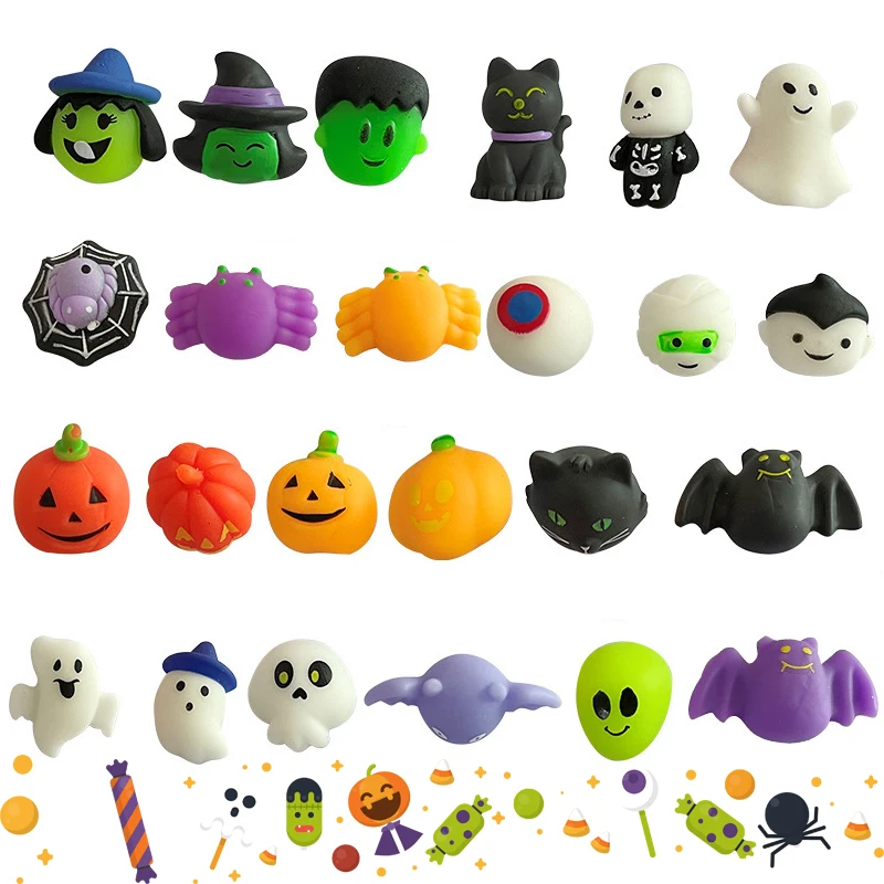 

24Pcs Halloween Mochi Squishy Fidget Toys Kawaii Mini Squishies Sensory Toy for Kids Adults Gifts Trick or Treat Party Favors