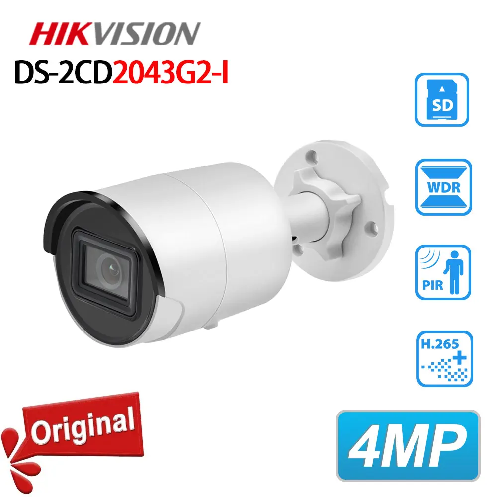 

Hikvision Original DS-2CD2043G2-I 4 MP AcuSense Fixed Bullet Network Camera POE IR 40m H.265+ SD Card Slot IP67 Fixed IP Camera