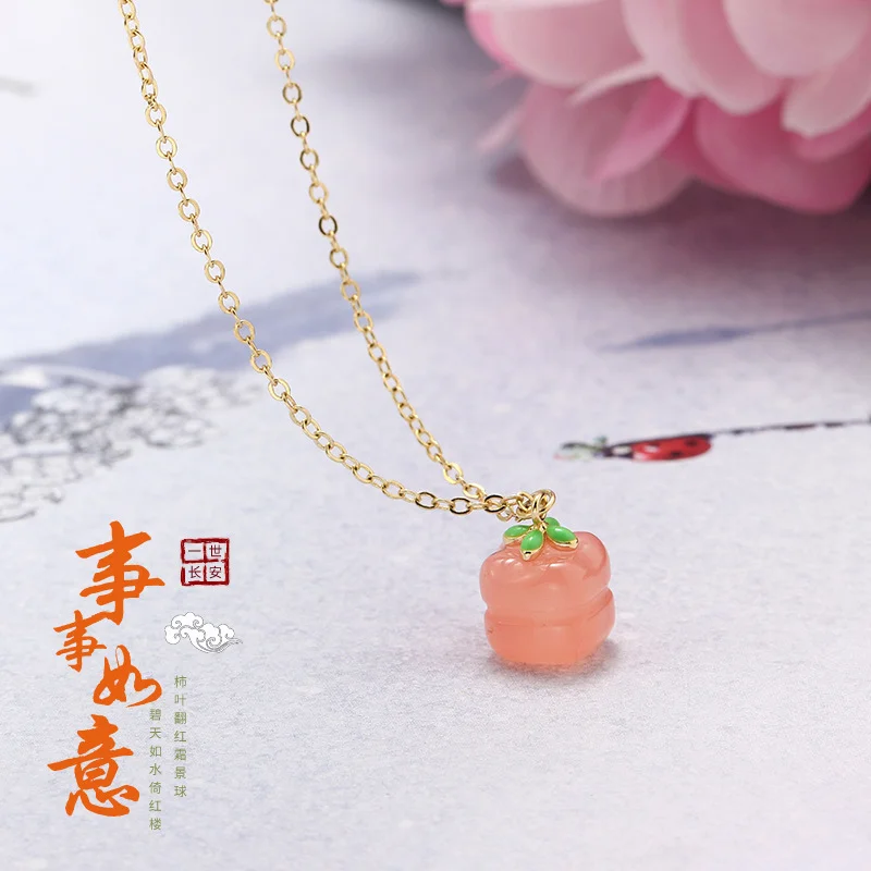 

ALLNEWME Romantic Natural Stone Pink Persimmon Pendant Necklace for Women Baroque Freshwater Pearl Beads Choker Necklaces Gift