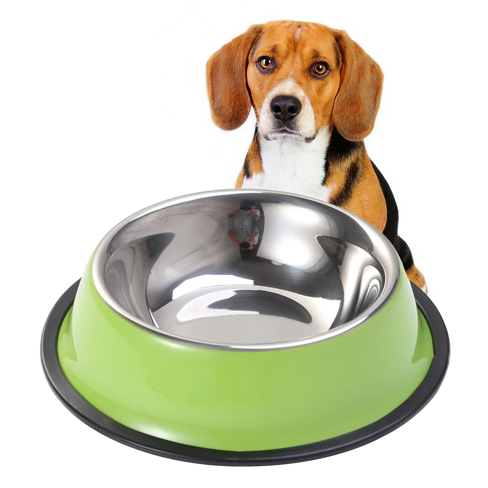 Stainless Steel Dog Bowl for Dish Water Paw Food Pet Puppy Cat Feeder 18cm (Green) pet bowl supplies