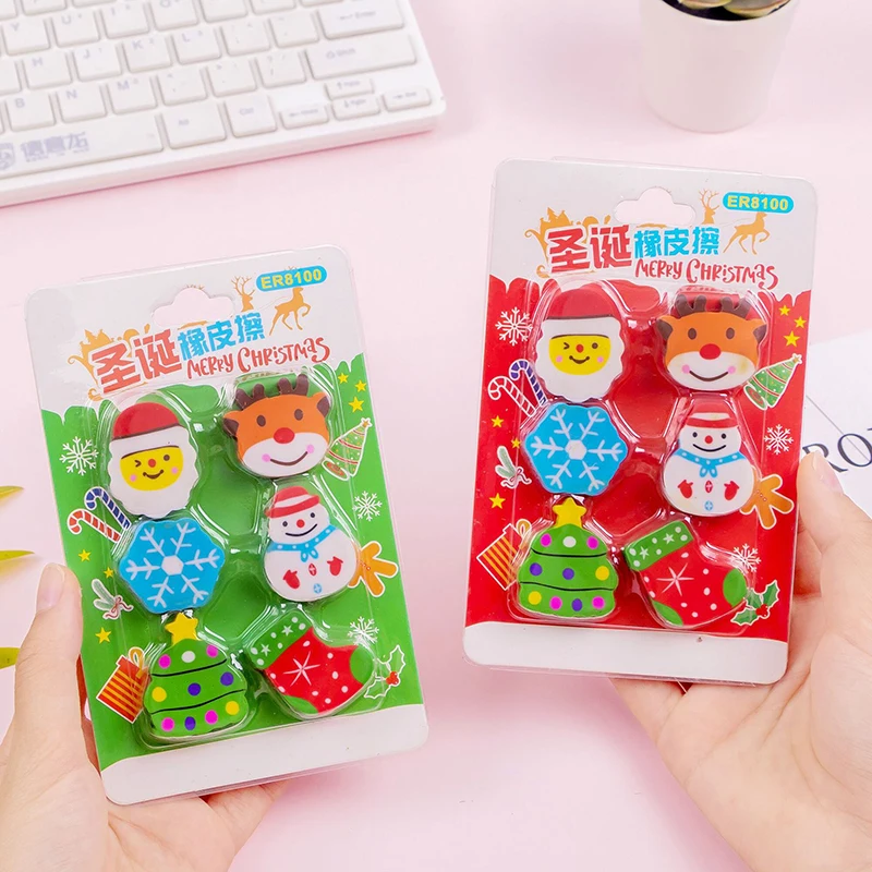 

6 Set/Lot Christmas Santa Claus Blister-Card Rubber Eraser Suit / Creative Stationery/ Children Primary Student School Prize Gif