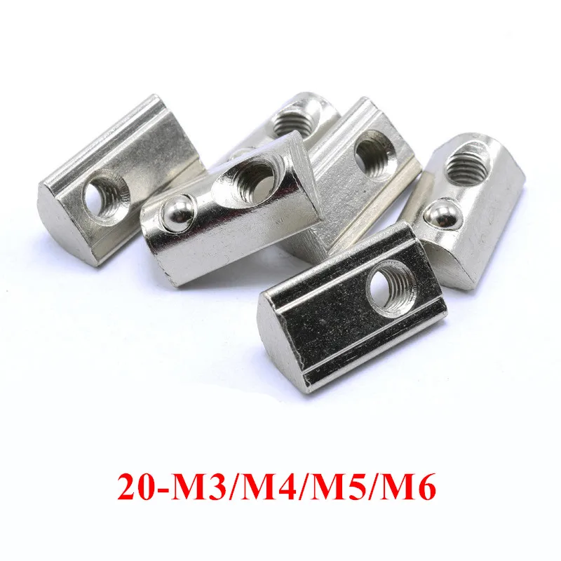 

50pcs 100pcs Thread M3 M4 M5 M6 T Spring Nuts Half Round Elasticity Spring Nut for 2020 Series Aluminum Extrusion Profile