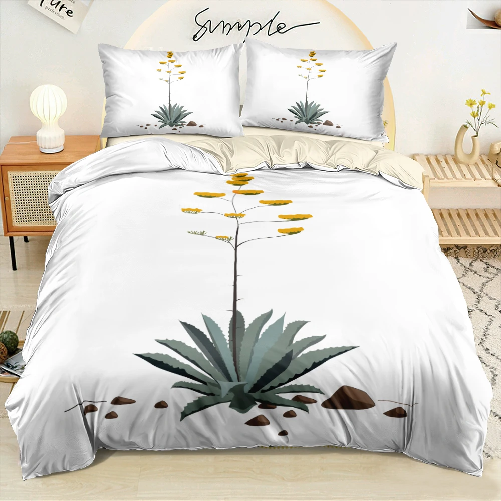 

3D Digital Simple Cactus And Flower Linens Bed 2 Bedrooms White Comforter Bedding Set Twin King Queen Size 200x200cm Duvet Cover