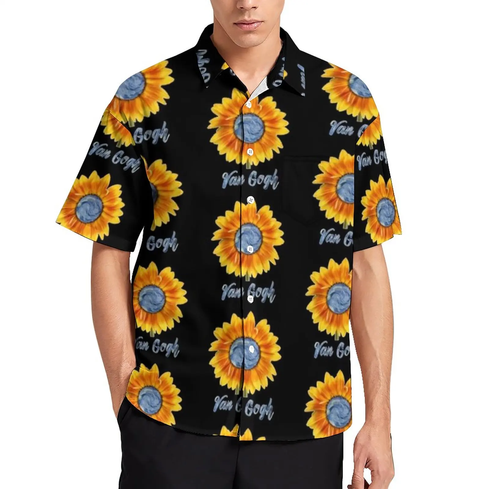 

Повседневная рубашка с принтом подсолнуха Ван Гога Звездная ночь подсолнухи пляжная Свободная рубашка гавайская уличная одежда Блузки Одежда большого размера с принтом