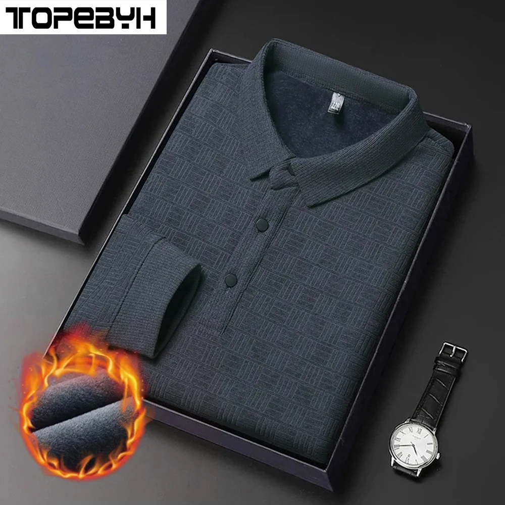 

Мужская деловая рубашка-поло с длинным рукавом и лацканами