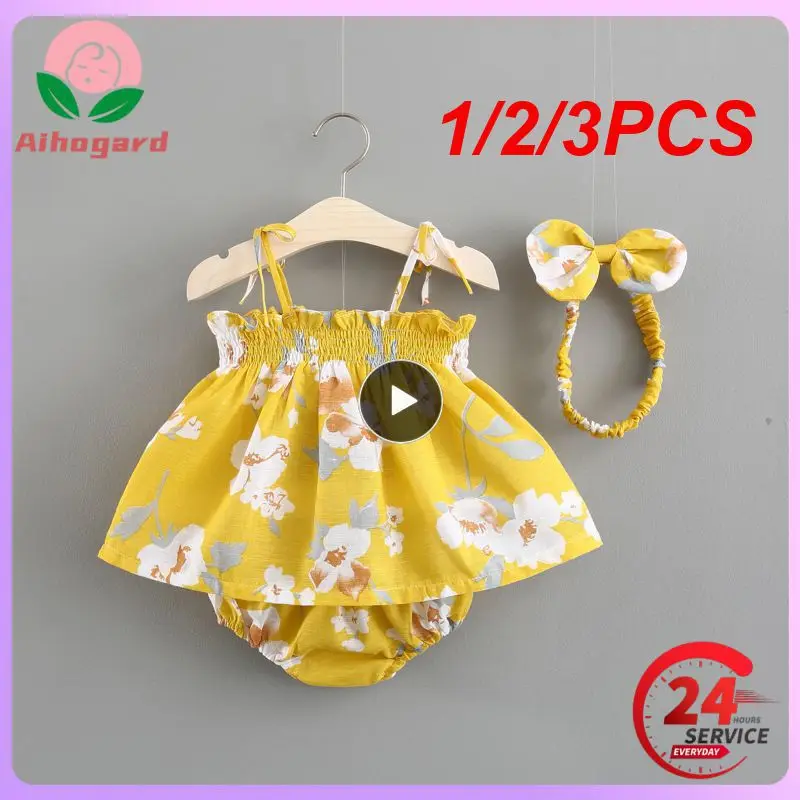 

1/2/3PCS Toddler Summer Outfits, Floral Strappy Tank Tops + Elastic Waist Pantie + Hairband for Baby , 0-18 Months