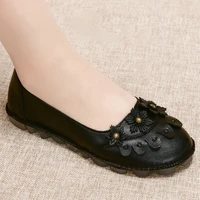 ladies flower design loafers women spring flat shoe soft sole woman leather shoes plus size female casual shoe comfy mom loafer