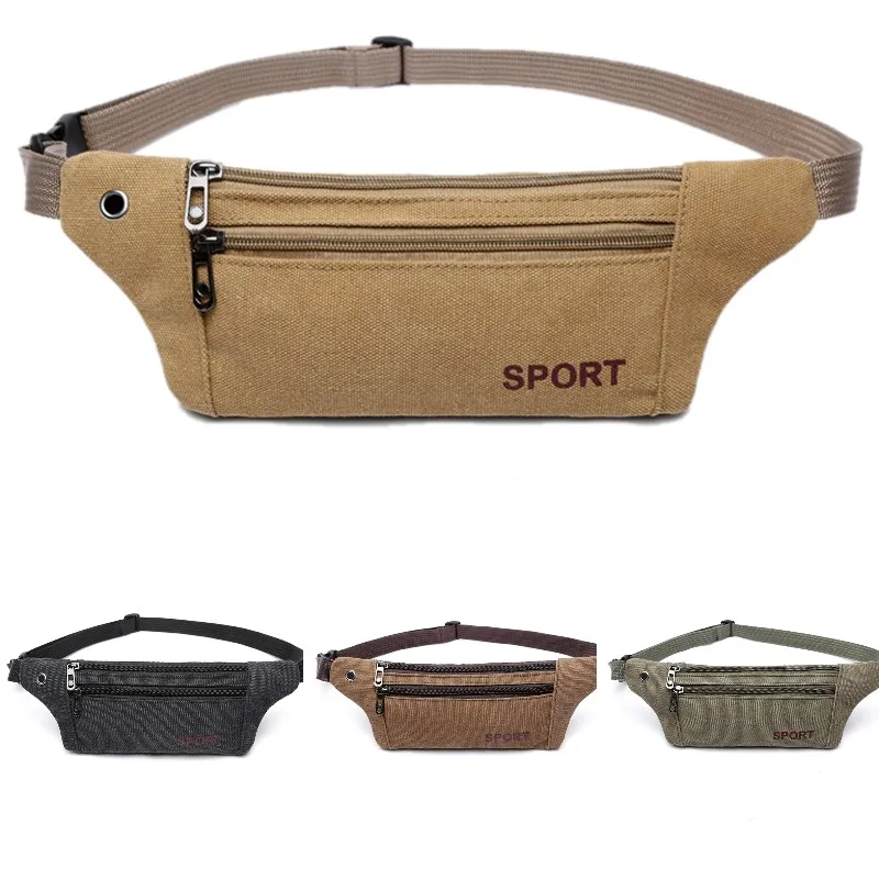 Men Running  Purses Casual Durable Fanny Waist Pack Male Waist Bags Belt Canvas Hip Bum Military Bag Pouch Three Zipper Pocket