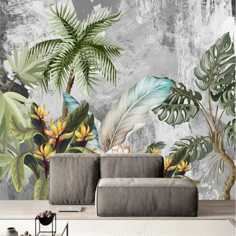 

Nordic modern 3D hand-painted abstract living room background wallpaper art leaf plant bedroom decoration mural wallpaper