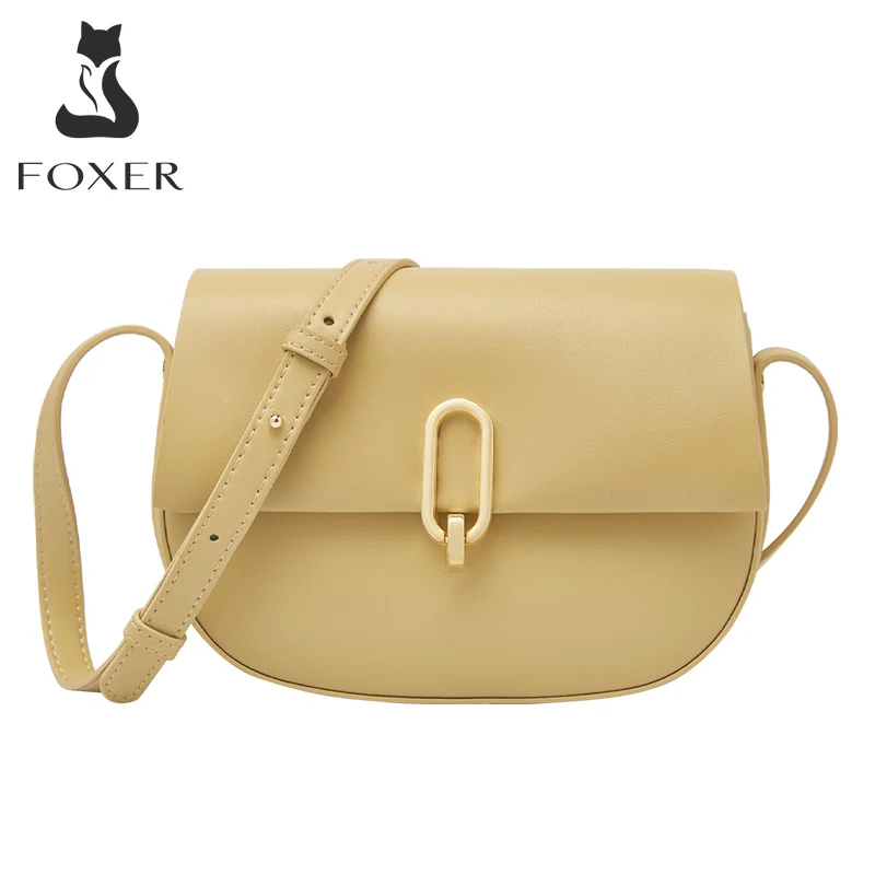 FOXER Ladies Split Leather Casual Shoulder Bag Fashion Commuter Messenger Woman Bag Solid Color High Quality Underarm Bag Girl