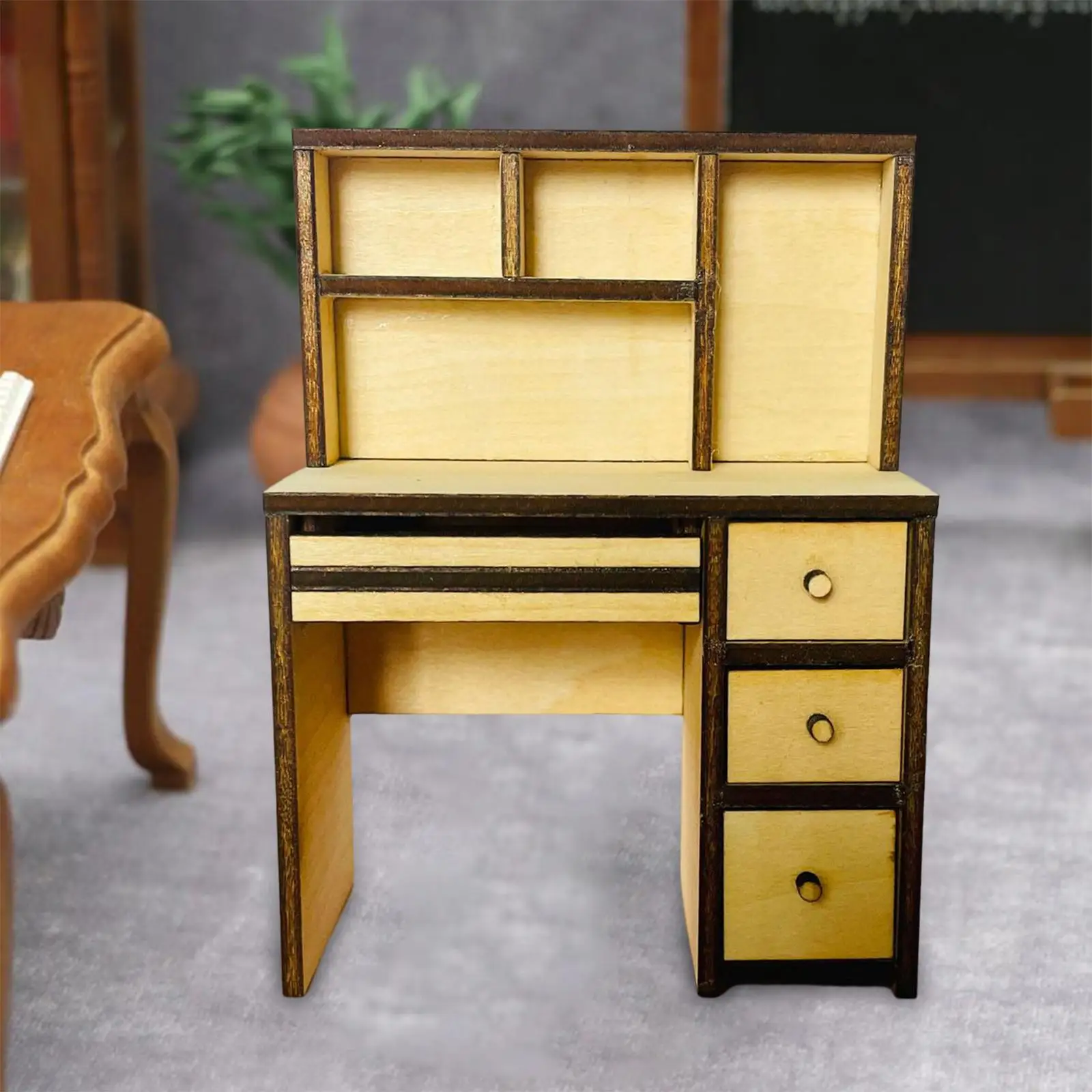 

Mini Desk DIY Model Dollhouse Furniture for 1/12 Scale Dollhouse Kids Pretend