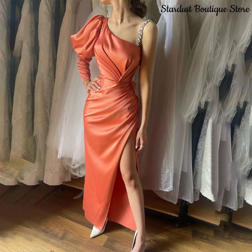 

Stardust Womens Dresses Graduation Dresses One-Shoulder Puff Sleeve Modern Style Mermaid Candy Color Ankle-Length Vestido