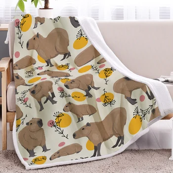 BlessLiving Yellow Circles Cartoon Kawaii Guinea Pig Sherpa Fleece Blanket Maple Leaf Geometry Love Blanket For Kids Bed Decor 4