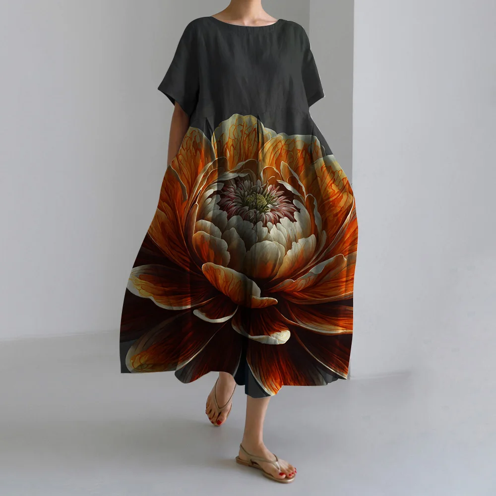 Женское винтажное платье с цветочным принтом Элегантное Длинное Платье круглым