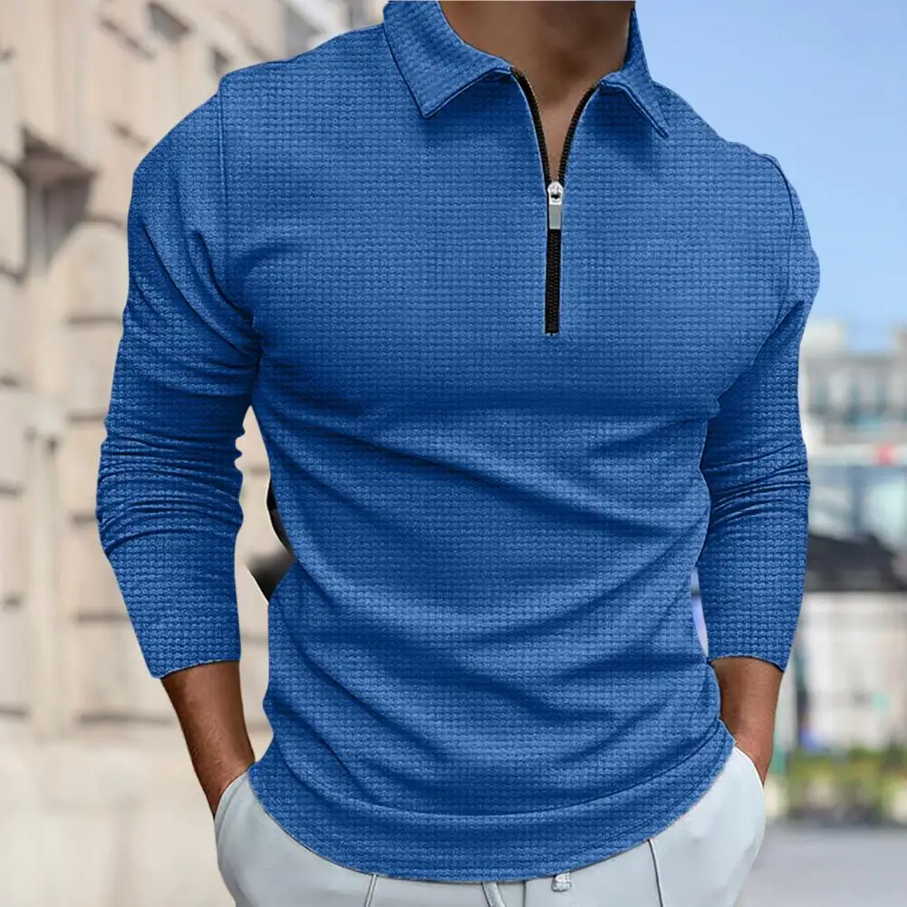 

Stylish Men Autumn Shirt Waffle Fabric Formal Men Spring Top Turn-down Collar Men Autumn Shirt