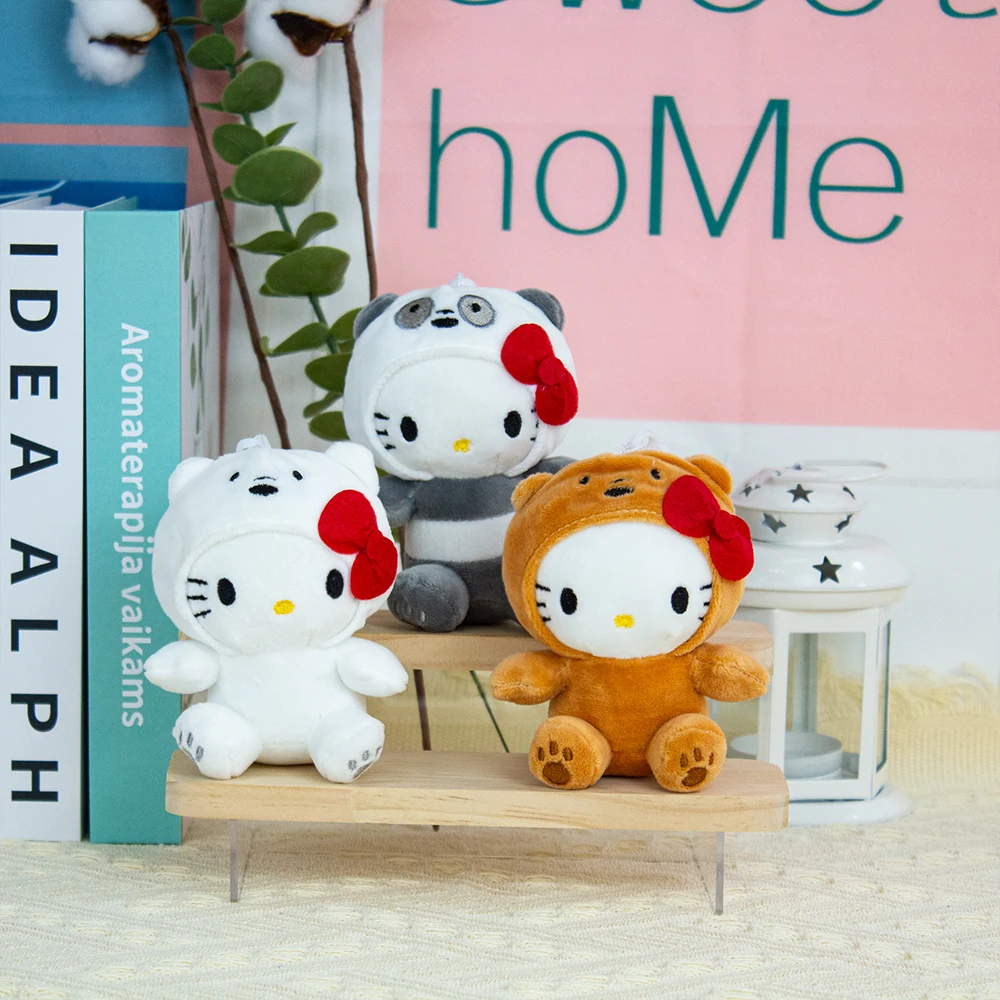 

10cm Sanrio Hello Kitty Plush Keychain KT COS We Bare Bears Toys Anime Panda Cute Soft Stuffed Doll Pendant Key Chain Girls Gift