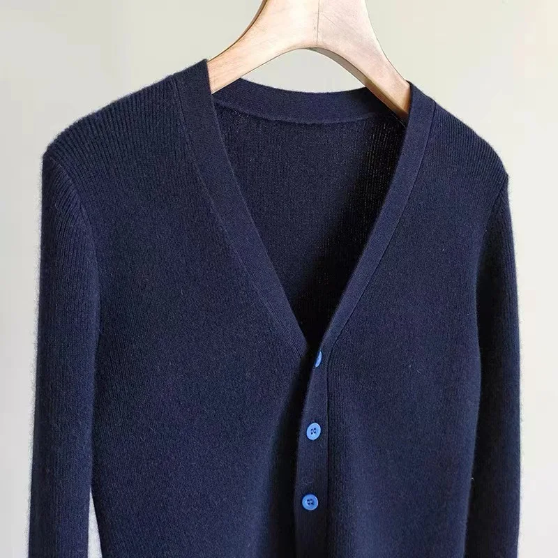 Осень-зима вязаный кардиган контрастного цвета женский свитер 2024 новый топ с