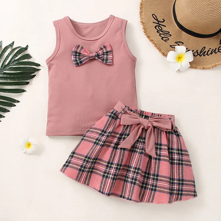 

Girls Vest Two-piece Suit 2022 Summer Children's Clothing Short Skirt Girls Outfits Kids Boutique Clothing Wholesale