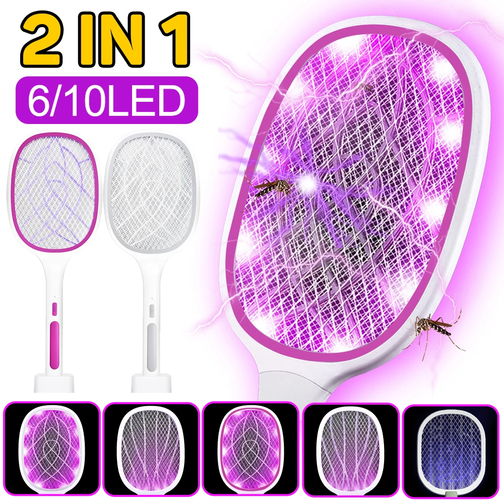 

3000V Electric Flies Swatter Killer with UV Light USB Rechargeable LED Lamp Summer Mosquito Trap Racket Anti Insect Bug Zapper