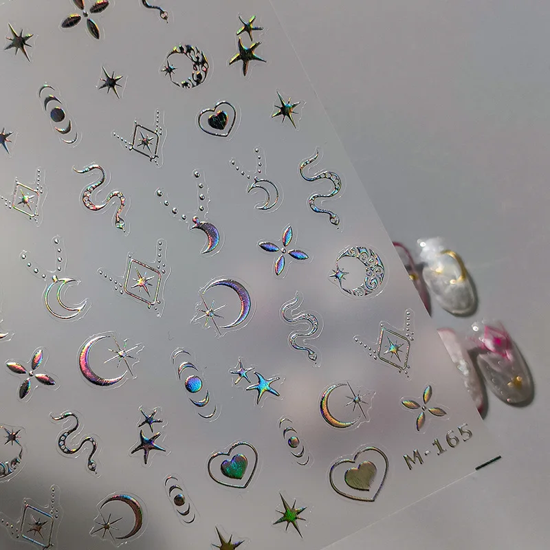 

Цепочка с изображением Луны и звезды и змеи, Высококачественные наклейки для ногтей, лазерная Золотая наклейка для ногтей, дизайн, инструмент для маникюра