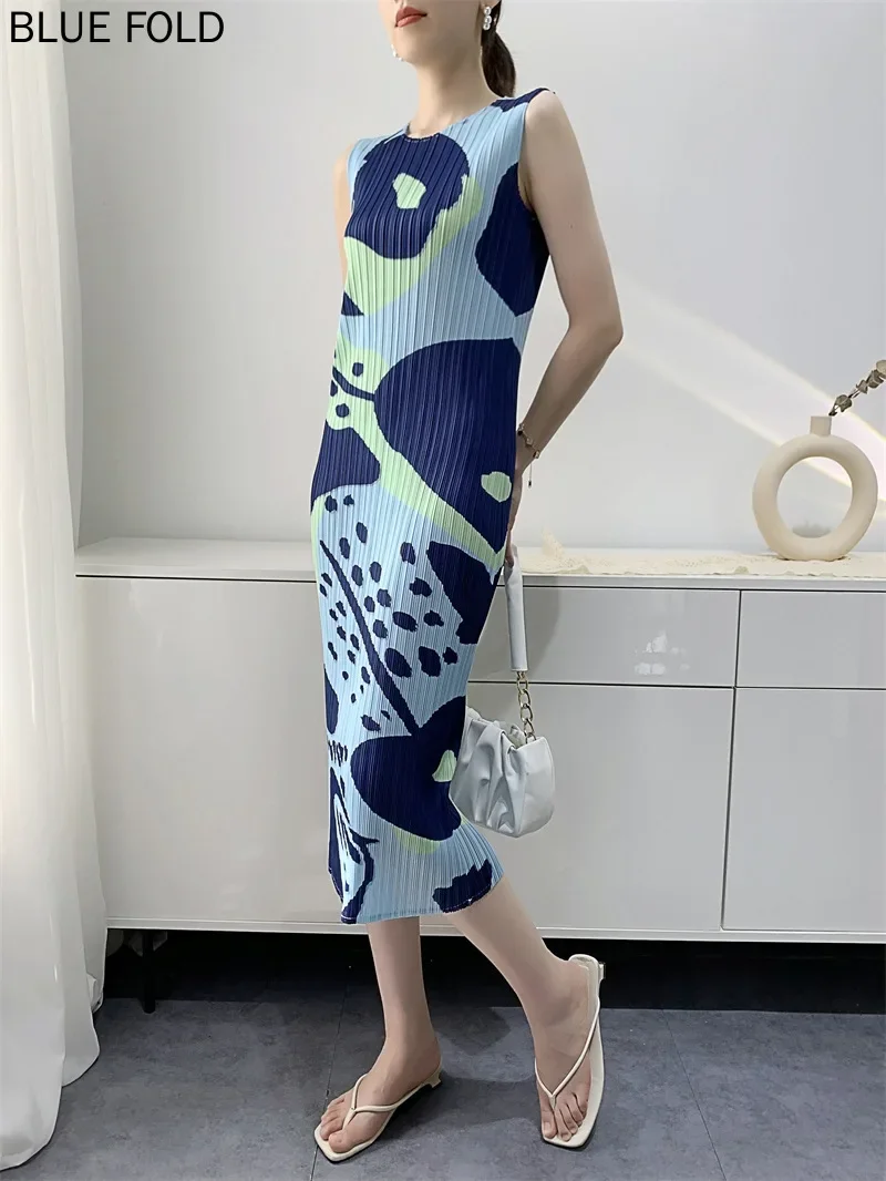 Плиссированное платье Miyake женское летнее новое жилет с цифровой печатью длинные