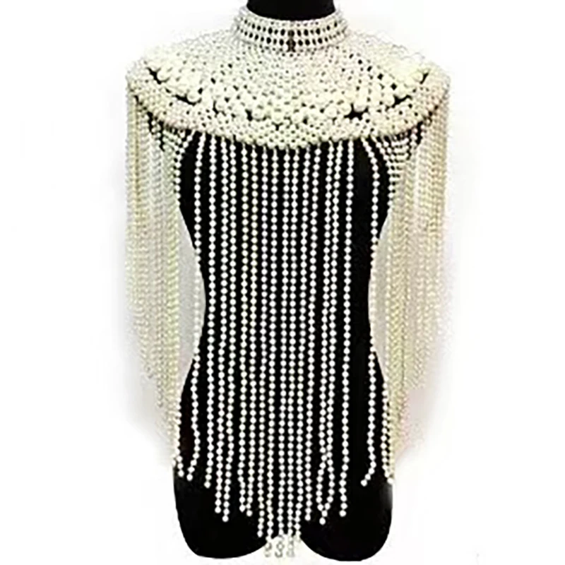 

Sexy fashion tassel design Pearl shoulder chain big size necklace pearl-body-chain for women jewelry wedding dress accessories