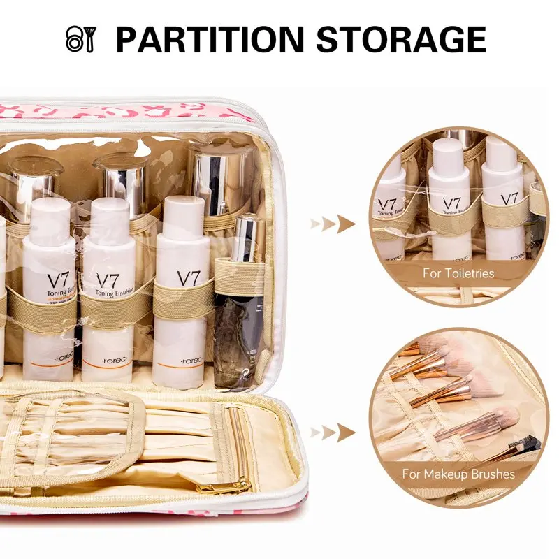 Travel Toiletry Bag, Portable Makeup Organizer Stand Up Cosmetic Bag, Pink